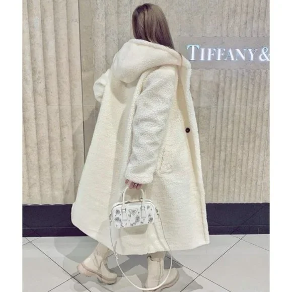 1 DAY SALE! Long Sleeve Hoodie Hooded Long Maxi Borg Teddy Bear Fur Coat - Picture 14 of 15